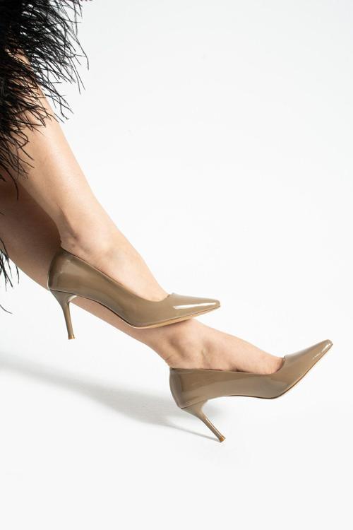 Vizon Parlak Vegan Deri Topuklu Ayakkabı |7Cm Ince Topuk | Şık Stiletto|Trend Kadın Ofis Abiye