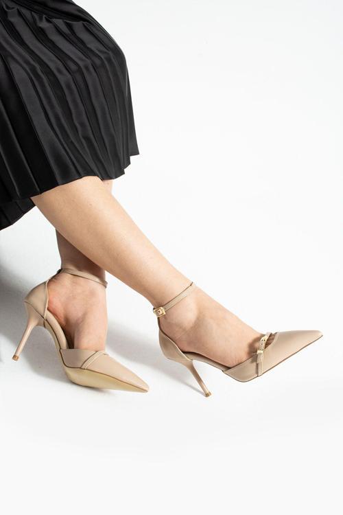 Bej Mat Topuklu Ayakkabı Stiletto| Vegan Deri | 9Cm İnce Topuk | Rahat Kalıp | Şık Günlük Kadın