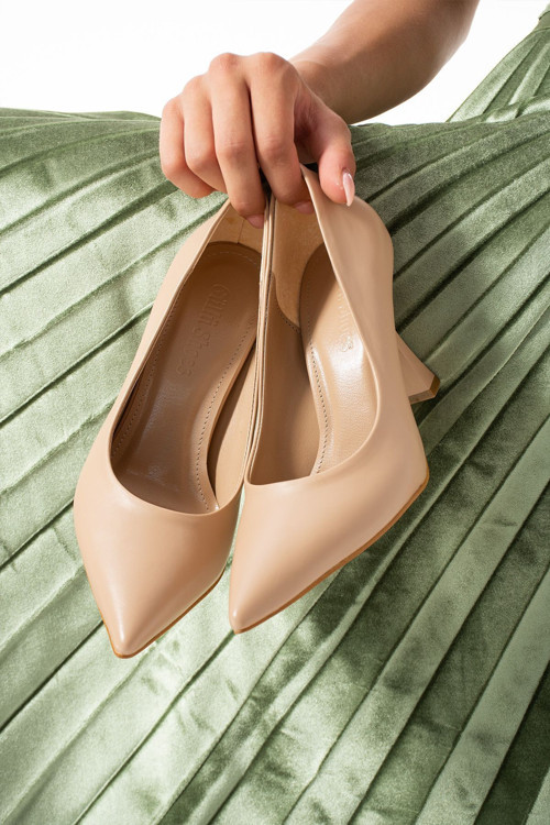 Kadın Topuklu Ayakkabı - Yüksek Topuklu Stiletto Rahat Şık Ve Ince Iş Ayakkabısı Bej 8.5 Cm
