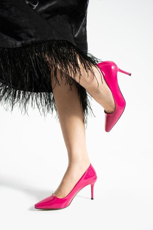 Pembe Parlak Vegan Deri Topuklu Ayakkabı |7Cm İnce Topuk | Şık Stiletto|Trend Kadın Ofis Abiye