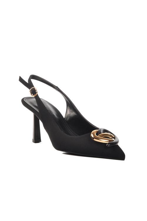 575010 Z Siyah Saten Kadın Topuklu Ayakkabı Stiletto