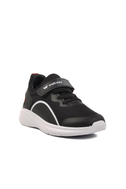 Siyah-Beyaz Fileli Cırtlı Hafif Unisex Çocuk Spor Ayakkabı Dera 640 F
