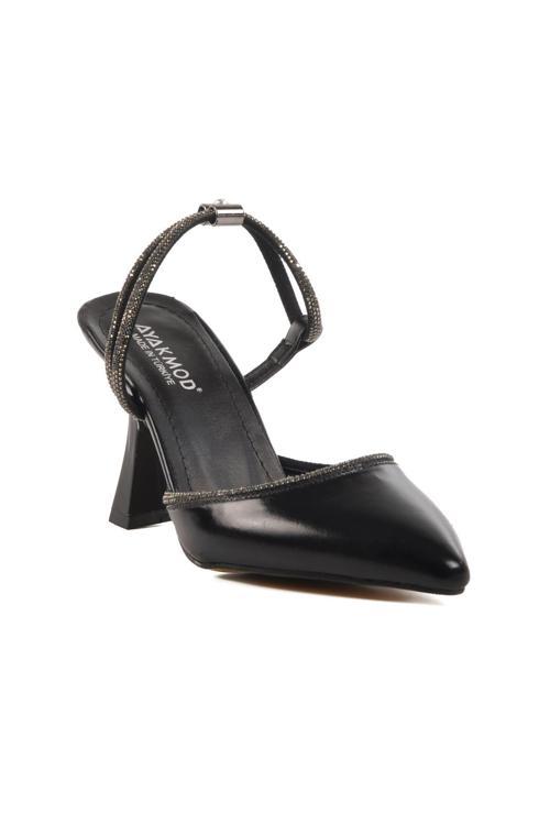417603 Z Siyah Taşlı Kadın Topuklu Ayakkabı Stiletto