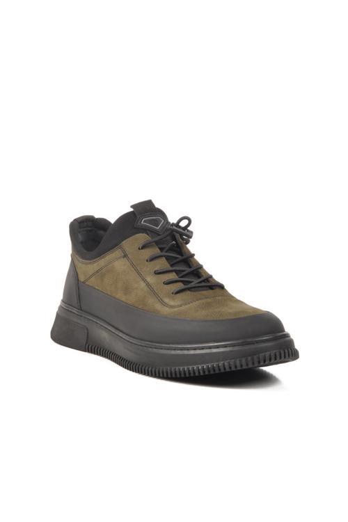 4K9824 Siyah-Haki Hakiki Deri Erkek Günlük Ayakkabı