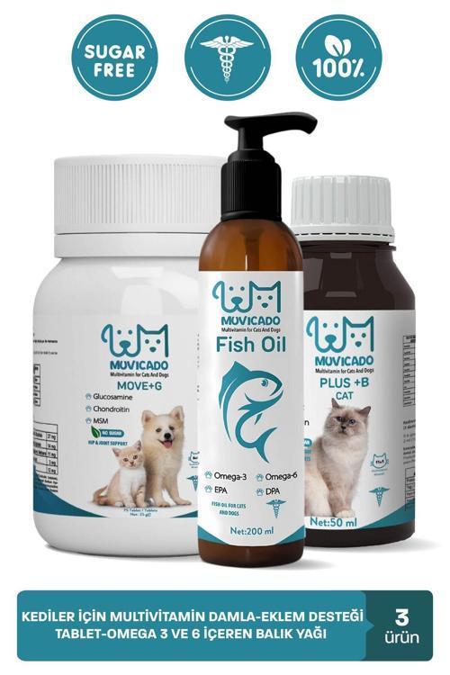 Kedi Eklem Kas Kıkırdak Desteği (Multivitaminli Kedi Damlası-Balık Yağı-Glukozamin Tablet)