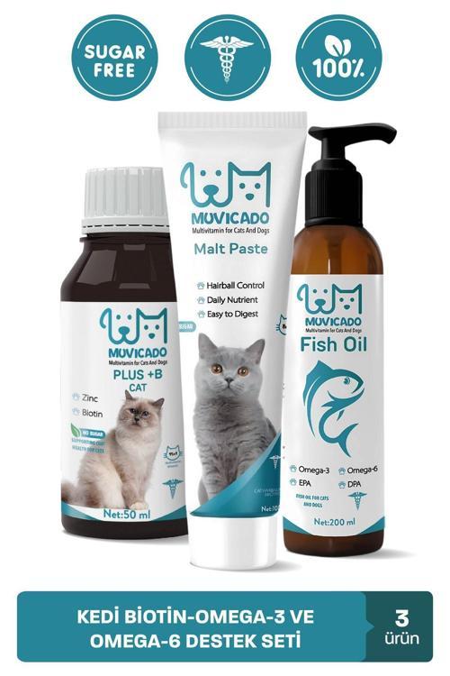 Kedi Tüy Sağlığı Destekleyici Güçlendirilmiş Set (Damla-Balık Yağı-Kedi Tüy Yumağı Önleyici Malt)