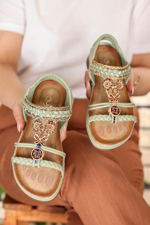 Gj Lady Rahat Taban Taş Detaylı Lastikli Kadın Sandalet