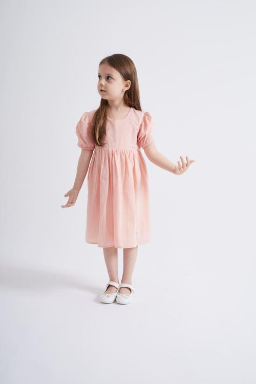 Kolları ve Beli Lastikli Kız Çocuk Elbise Pembe