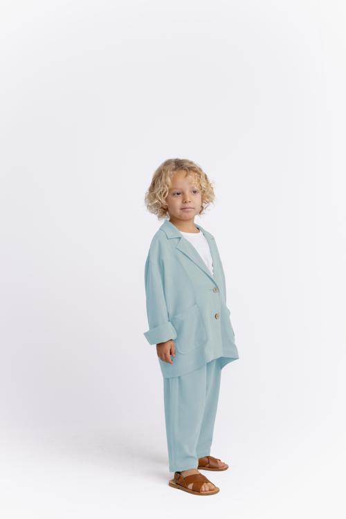 Unisex Keten Blazer Ceket Mavi