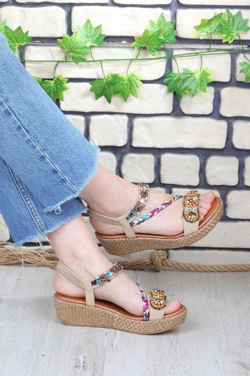 Daisy Rahat Taban Taş Boncuk Detaylı Kadın Sandalet
