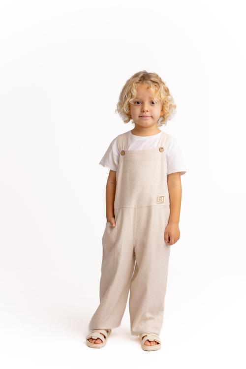 Unisex Bol Paça Keten Salopet Naturel