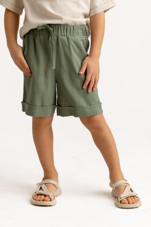 Haki Keten Beli Lastikli Bağcıklı Cepli Unisex Şort Haki