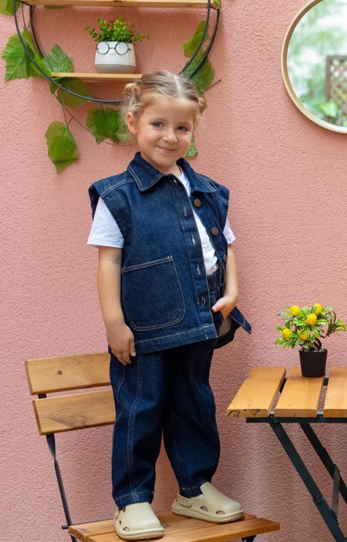 Unisex Beli Lastikli Cepli Balon Kot Pantolon Mavi