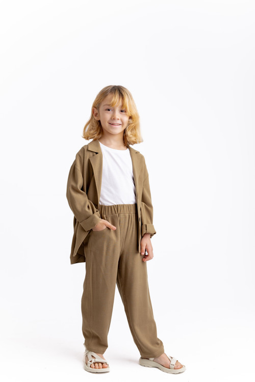 Unisex Klasik Keten Pantolon Caramel