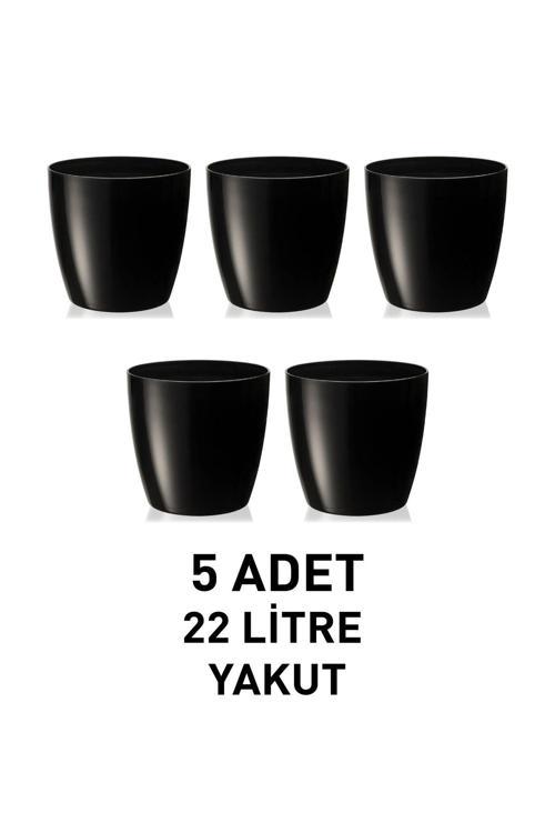 Yakut Çiçek Saksı, 5 Adet, Siyah, 22 Litre