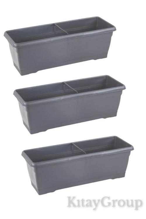 Villa Balkon Saksı 10 Lt 3'Lü Set Antrasit