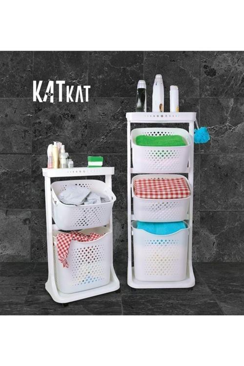 2 Katlı Kat Kat Sepet Organizeri Açık Gri