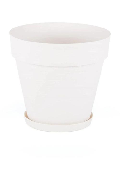 10 Litre Mat Kırık Beyaz Tabaklı Izgaralı Dekoratif Plastik Yalı Saksı No5 28X26Cm