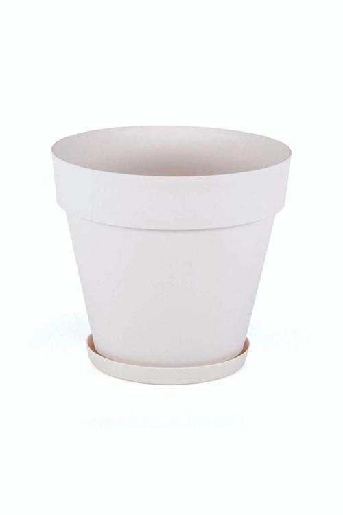 3 Litre 19Çap 17,5Boy Mat Kırık Beyaz Renk Dekoratif Plastik Saksı Yalı No3 Beyaz