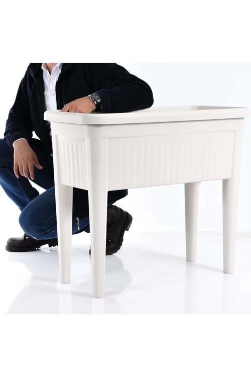 Ayaklı Çit Bahçe Saksısı 60 Litre Krem
