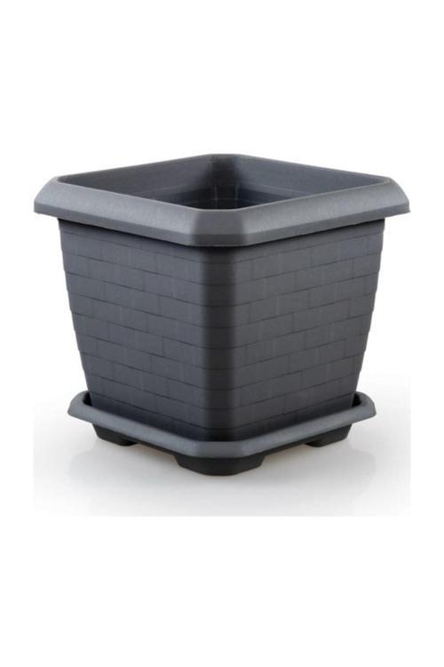 Örgü Desenli Hisar Saksı Antrasit 37 Cm, 25.5 Litre Tabak Dahil