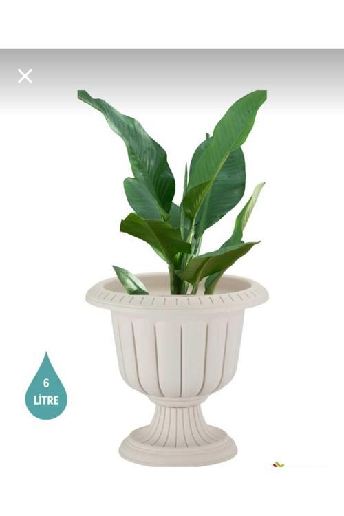 Nergiz Saksı 6 Litre Kırık Beyaz Renk Ayaklı Plastik Çiçek Saksısı