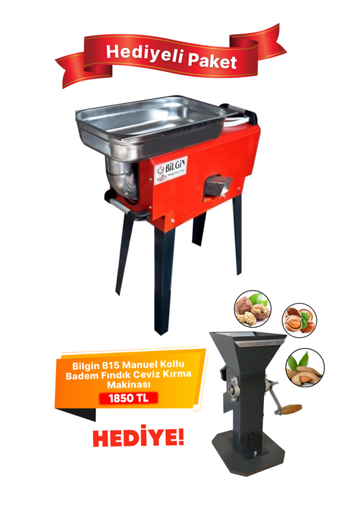 BS1K 2,2 kW 3000 Devir 400 kg/s Salça Makinası Sıkma Makinası + Ceviz Fındık Kırma Makinesi