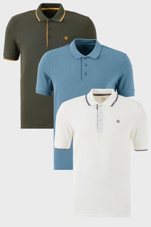 Pamuklu Regular Fit Düğmeli Polo Yaka 3'lü Paket Erkek T Shirt 590211827S3 Mavi-Beyaz-Hakisarı