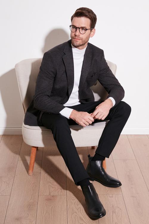 6 Drop Çift Yırtmaçlı Kırçıllı Slim Fit Blazer Erkek Ceket 6601030 SİYAH