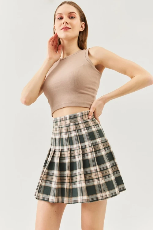 Kadın Sıfır Kol Bisiklet Yaka Vücuda Oturan %100 Pamuklu Kaşkorse Esnek Crop Bluz