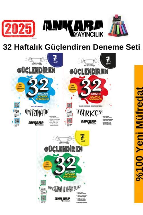 Güncel 2025 7.Sınıf Güçlendiren Matematik-Türkçe-Din 32 Hafta Deneme Seti+Kalemlik