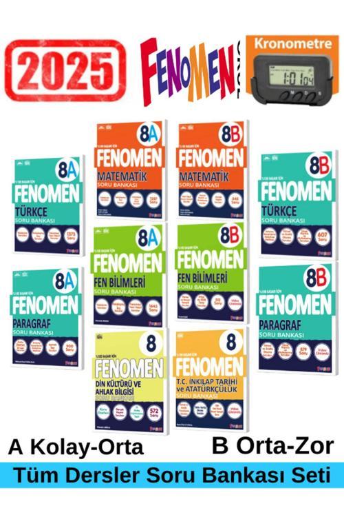 2025 8.Sınıf MatAB-FenAB-TürkçeAB-ParagrafAB-Dilbilgisi -Din-İnk.Tarihi Soru Bankası+Kronometre