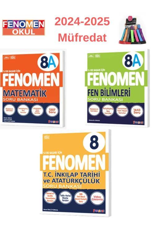 Güncel 8.Sınıf Matematik(A)-Fen(A)Zor-İnkilap Tarihi Soru Bankası Seti+Kalemlik