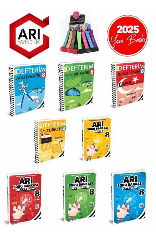 Arı 2025 8.Sınıf  Mat-Fen-Türkçe-Ink Tarihi Konu Anlatım Defter+Soru Bankası Seti(8Kitap)+Kalemlik