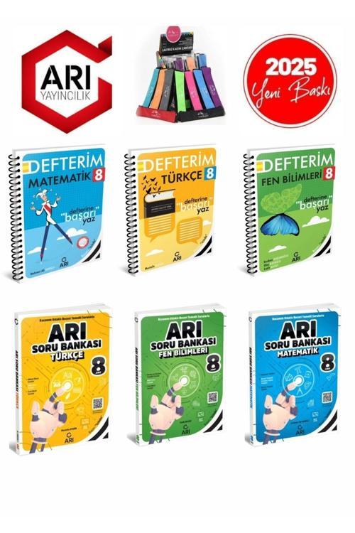 Arı 2025 8.Sınıf  Mat-Türkçe-Fen Konu Anlatımlı Defter+Soru Bankası Seti(6Kitap)+Kalemlik