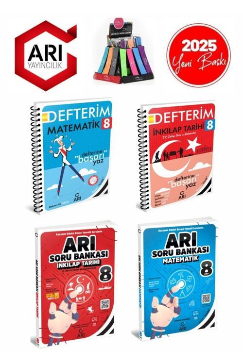 Arı 2025 8.Sınıf Mat-Inkılap Tarihi Konu Anlatımlı Defter+Soru Bankası Seti(4Kitap)+Kalemlik