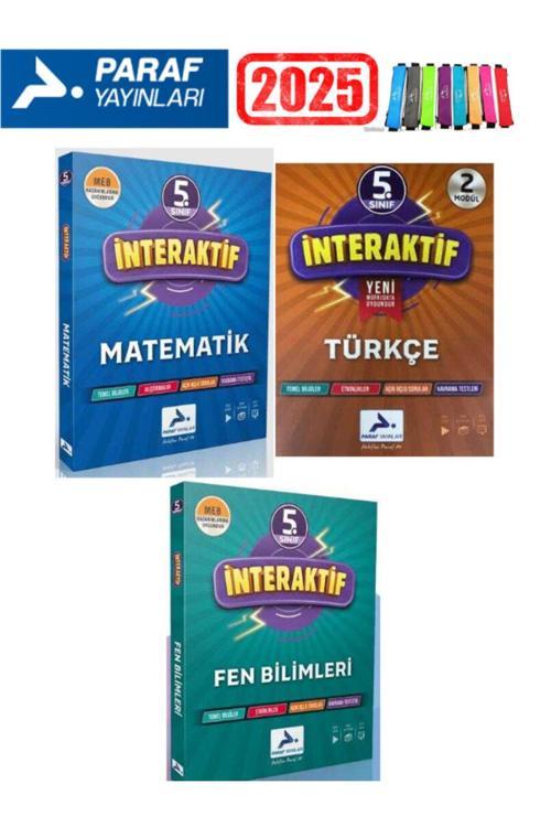 Paraf Yayınları 2025 5.Sınıf İnteraktif Matematik-Türkçe-Fen Soru Bankası Seti+Kalemlik