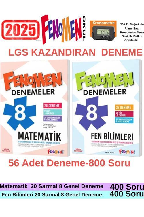 2025 8.Sınıf Matematik 28(28 Deneme)-Fen 28 (56 Deneme Deneme 800 Soru) Deneme+Kronometre