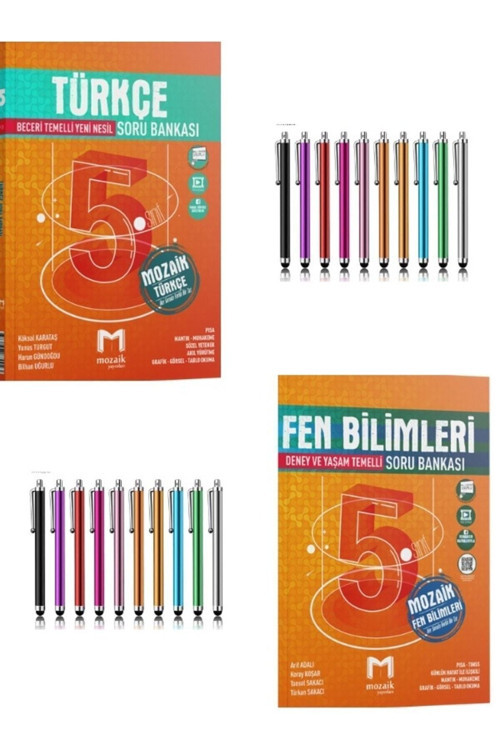 Mozaik 5.Sınıf Türkçe-Fen Bilimler Soru Bankası Seti+Dokunmatik Kalem