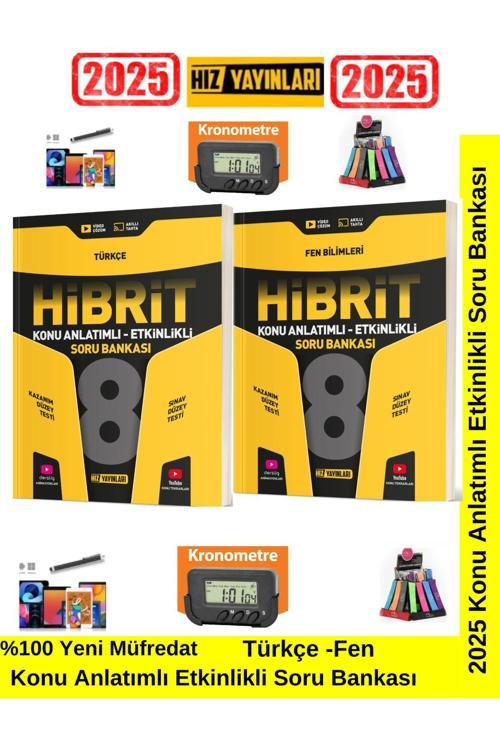 Hız 2025 8.Sınıf  Hibrit Türkçe-Fen Konu Anlatımlı Etkinlikli Soru Bankası Kronometre+Kalem