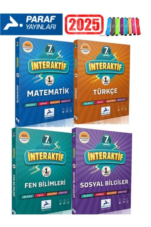 Paraf Yayınları 2025 7.Sınıf İnteraktif Mat-Türkçe-Fen-Sosyal Soru Bankası Seti+Kalemlik