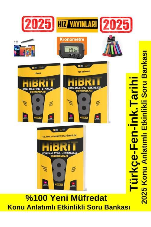 Hız 2025 8.Sınıf Hibrit Türkçe-Fen-İnk.TarihiKonu Anlatımlı Etkinlikli Soru Bankası Kronometre+Kalem