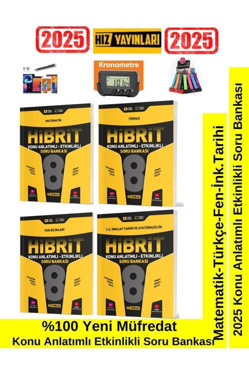 Hız 2025 8.Sınıf Hibrit Mat-Fen-Türkçe-İnk.TarihiKonu Anl. Etkinlikli Soru Bankası Kronometre+Kalem