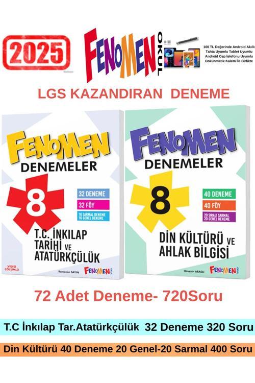 2025 8.Sınıf T.C İnk.Tarihi 32-Din Kültürü 40 Adet 720 Soru Deneme Seti+Android Kalem