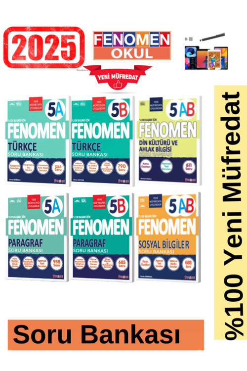 2025 5.Sınıf Türkçe(AB)-Paragraf(AB)-Sosyal(AB)-Din(AB)%100 Yeni Müfredat Soru Bankası Seti+Kalem