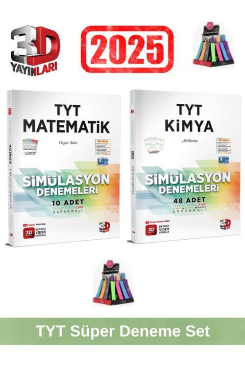 3d 2025 Tyt Matematik 10 Adet-Tyt Kimya 48 Adet Simulasyon Video Çözümlü Deneme Seti+Kalemlik