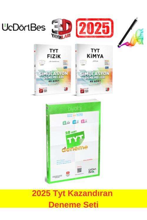 3d 2025 Tyt Kimya48-Fizik48  Deneme+345 3d 2025 Tyt Biyoloji 30 Adet Deneme- Seti (128Adet)+Kalem