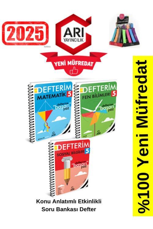 Arı Yayınları 2025 5.Sınıf Matematik-Fen-Sosyal Konu Anlatımlı Etkinlik Defter+Kalemlik