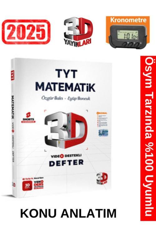 3D Yayınları 2025 TYT Matematik Video Destekli Defter+Kronometre