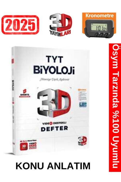 3D Yayınları 2025 TYT Biyoloji Video Destekli Defter+Kronometre